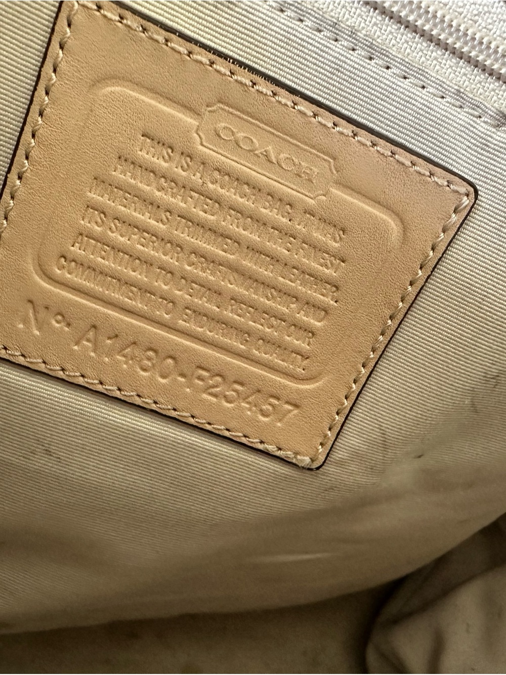Coach Navy and White Signature Canvas Tote with Tan Leather Trim - Picture 5 of 6